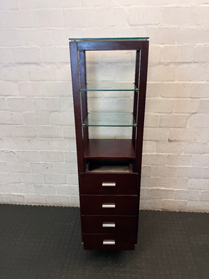 Dark Brown Antique-Style Cabinet with Glass Shelves and 4 Drawers - 2ndhandwarehouse.com