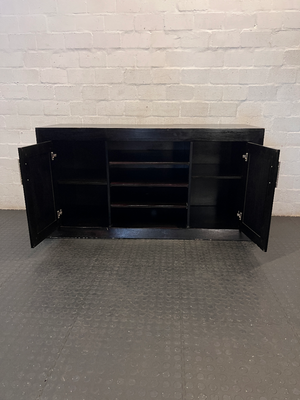 Dark Brown Wooden TV Cabinet with Storage - Fair Condition - 2ndhandwarehouse.com