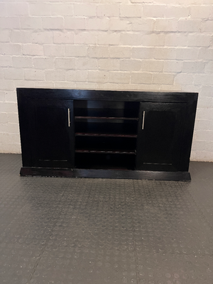Dark Brown Wooden TV Cabinet with Storage - Fair Condition - 2ndhandwarehouse.com