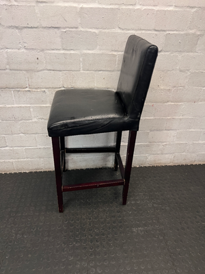 Dark Faux-Leather Upholstered Bar Stool — Well Used with Heavy Surface Wear