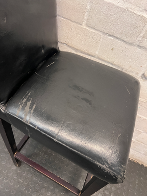 Dark Faux-Leather Upholstered Bar Stool — Well Used with Heavy Surface Wear