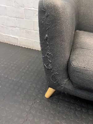 Dark Grey Decofurn 1 Seater Couch - Worn Arms and Sagging Seat - 2ndhandwarehouse.com