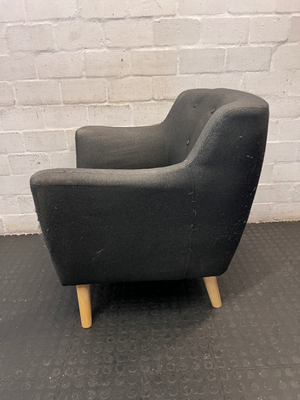 Dark Grey Decofurn 1 Seater Couch - Worn Arms and Sagging Seat - 2ndhandwarehouse.com