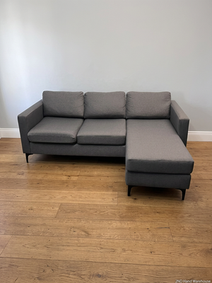 Dark Grey Santino Fabric Couch with Chaise — Very Good Condition