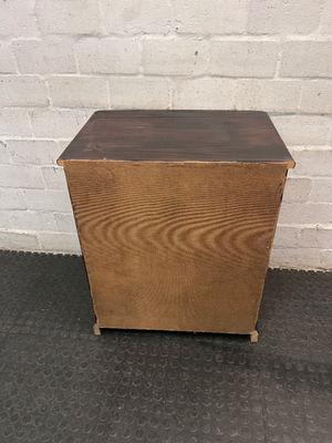 Dark Stained Wooden 4-Drawer Chest — Visible Wear and Surface Marks