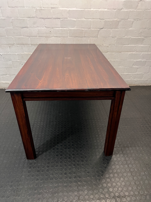 Dark Wood Dining Set with Red Upholstered Chairs — Clean and Well Maintained - 2ndhandwarehouse.com
