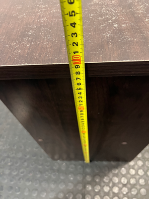 Dark Wood-Look Office Desk with Three Drawers — Poor Condition with Surface Wear