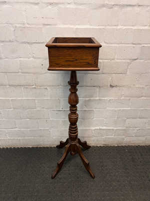 Traditional Dark Wood Turned Pedestal Planter Stand