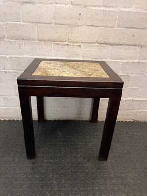 Dark Wood Side Table with Stone Inlay Top — Good Working Order