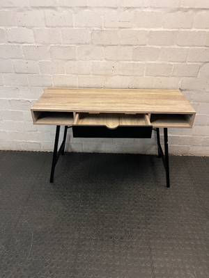 Decofurn Oak-Finish Office Desk with Metal Legs — Good Functional Condition