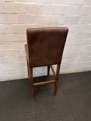 Decofurn Wooden Bar Stool - Brown Fabric Flaking in Places - 2ndhandwarehouse.com