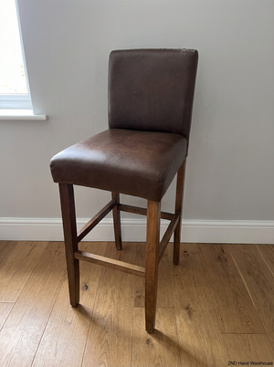 Decofurn Wooden Bar Stool - Brown Fabric Flaking in Places - 2ndhandwarehouse.com