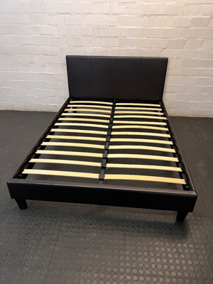 Double Bed Frame with Slatted Base and Leatherette Finish
