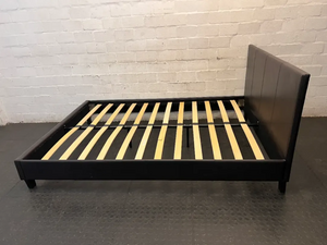 Double Bed Frame with Slatted Base and Leatherette Finish