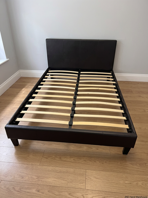 Double Bed Frame with Slatted Base and Leatherette Finish