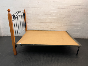 Double Bed Frame with Wrought Iron Style Headboard — Good Condition
