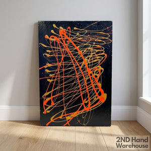 Dynamic Abstract Splatter Art - Orange & Gold on Black Canvas 51 by 76