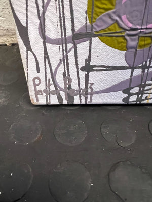 Dynamic Drip Abstract Canvas Art - Purple, Gold & Grey Modern Painting 135 by 150