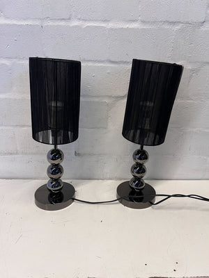 Elegant Black and Silver Table Lamp with Sheer Shade