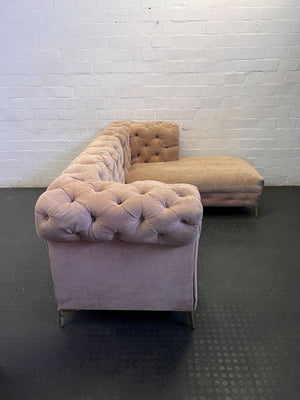 Elegant Blush Tufted Sectional Sofa with Chaise & Gold Legs