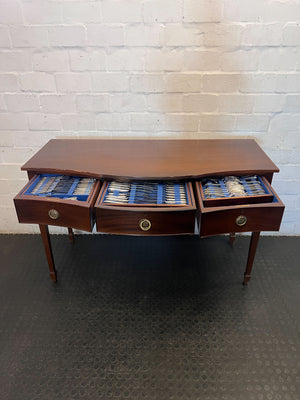 Elegant Bow-Front Mahogany Console Table with Drawers - 2ndhandwarehouse.com