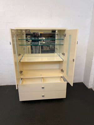 Elegant Cream Cabinet with Glass Panels and Drawers - REDUCED