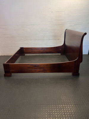 Elegant Dark Wood Sleigh Bed Frame - Vintage Charm for Your Bedroom ✨ - no slates