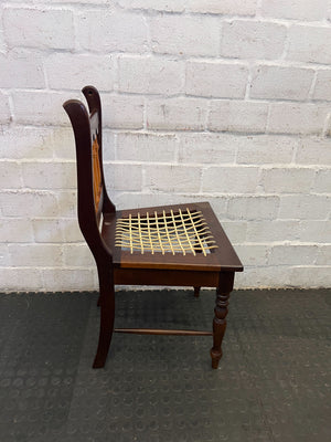 Elegant Vintage Wooden Dining Chair with Woven Seat โ Minor Wear - 2ndhandwarehouse.com