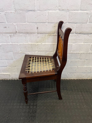 Elegant Vintage Wooden Dining Chair with Woven Seat โ Minor Wear - 2ndhandwarehouse.com
