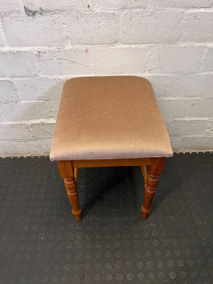 Elegant Vintage Wooden Stool with Padded Velvet Seat