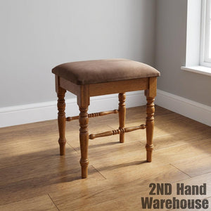 Elegant Vintage Wooden Stool with Padded Velvet Seat