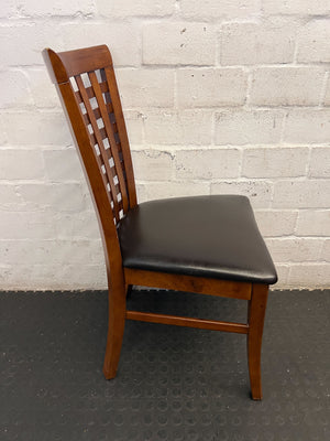 Elegant Wood Lattice Back Dining Chair with Faux Leather Seat - 2ndhandwarehouse.com