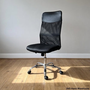 Ergonomic Black Mesh & Leatherette Office Chair with Chrome Base - Need to remove one side arm - 2ndhandwarehouse.com