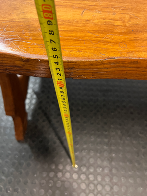 Extendable Wooden Trestle Dining Table — Visible Marks and Wear on Table Top