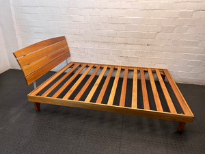 Extra Length Wooden Queen Bed Frame with Headboard — Fair Condition with Visible Surface Wear