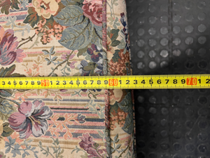 Floral High Back 2 Seater Couch with Wood Detail — Fair Condition with General Wear