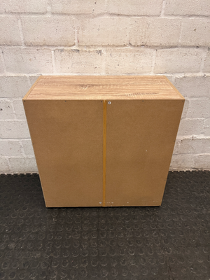 Four-Cube Oak Finish Mini Shelf Cabinet — Fair Condition with General Wear