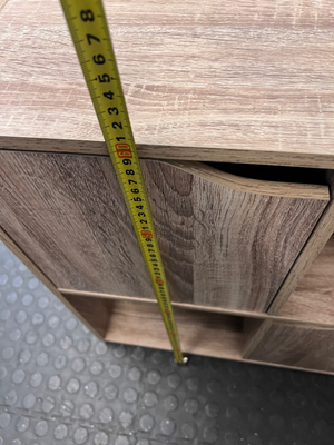 Four-Cube Oak Finish Mini Shelf Cabinet — Fair Condition with General Wear