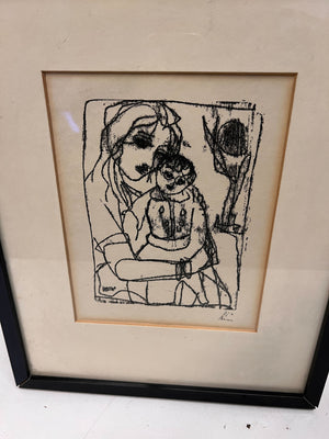 Framed Abstract Art Print Featuring Woman and Child 30 x 37cm - 2ndhandwarehouse.com