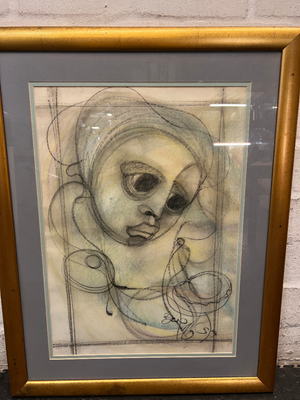 Framed Sketch Art with Gold-Toned Frame — Good Working Order