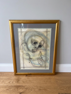 Framed Sketch Art with Gold-Toned Frame — Good Working Order
