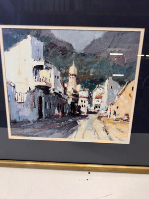 Framed Street Scene Print with Gold Metallic Border - 2ndhandwarehouse.com