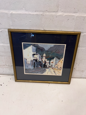Framed Street Scene Print with Gold Metallic Border - 2ndhandwarehouse.com