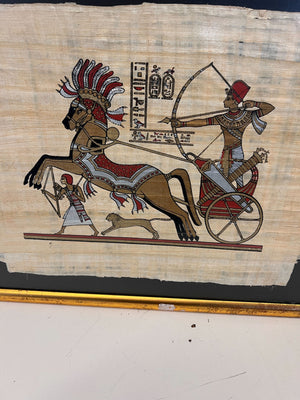 Framed Vintage Egyptian Papyrus Artwork with Gold Frame