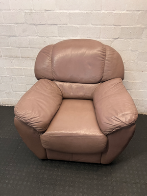 Genuine Leather 1 Seater Couch in Taupe - Well Used Condition - 2ndhandwarehouse.com