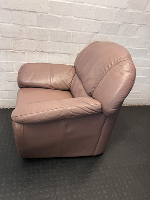 Genuine Leather 1 Seater Couch in Taupe - Well Used Condition - 2ndhandwarehouse.com