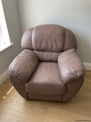 Genuine Leather 1 Seater Couch in Taupe - Well Used Condition - 2ndhandwarehouse.com