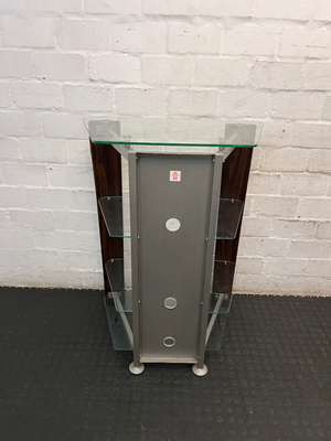 Glass and Steel Display Unit - Minor Damage to Veneer - 2ndhandwarehouse.com