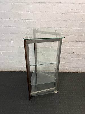Glass and Steel Display Unit - Minor Damage to Veneer - 2ndhandwarehouse.com