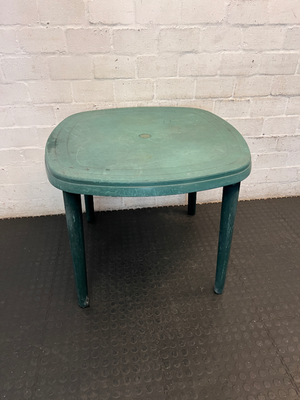 Green Moulded Plastic Outdoor Garden Table — Fair Condition with Surface Wear - 2ndhandwarehouse.com